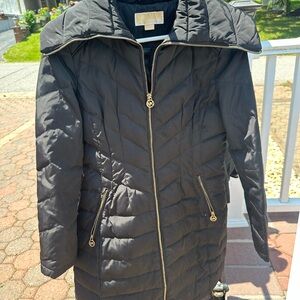 Michael Kors Black Puffer Coat with Gold Zipper